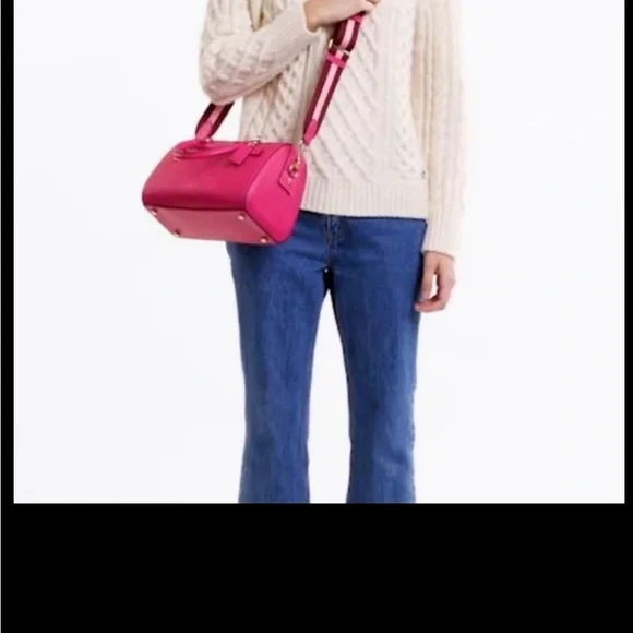 Coach Small Fuchsia Leather Satchel with Striped Strap - Picture 2 of 5